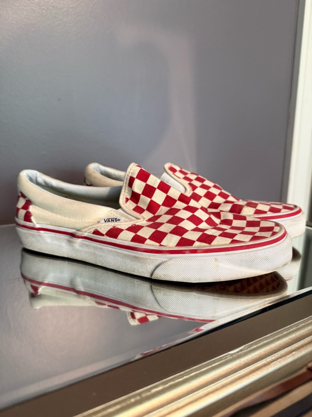 Vans Red & White Checkerboard Slip-On Sneakers